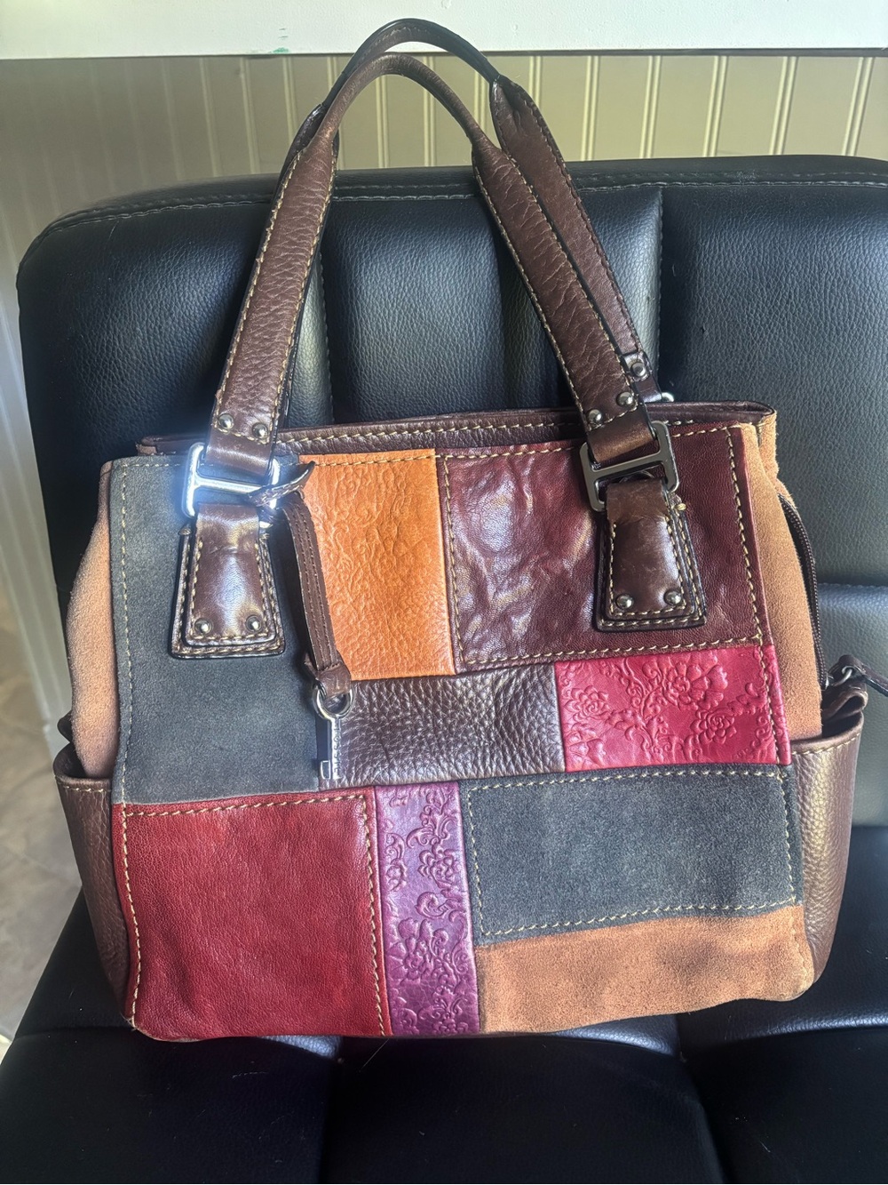 Patchwork Leather Handbag - Multicolor